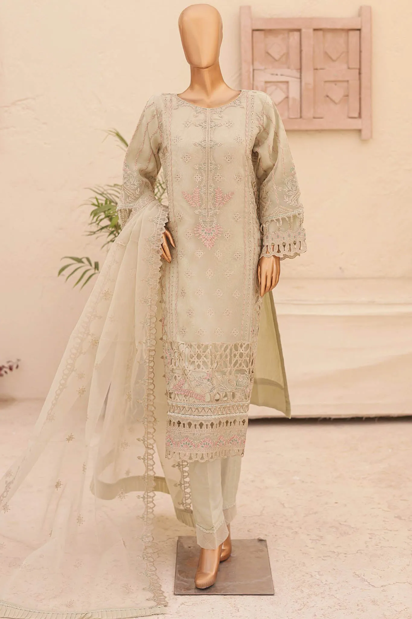 Bin Saeed Stitched 3 Piece Emb Fancy Festive Ramadan Collection'2024-ZEF-477-Pista